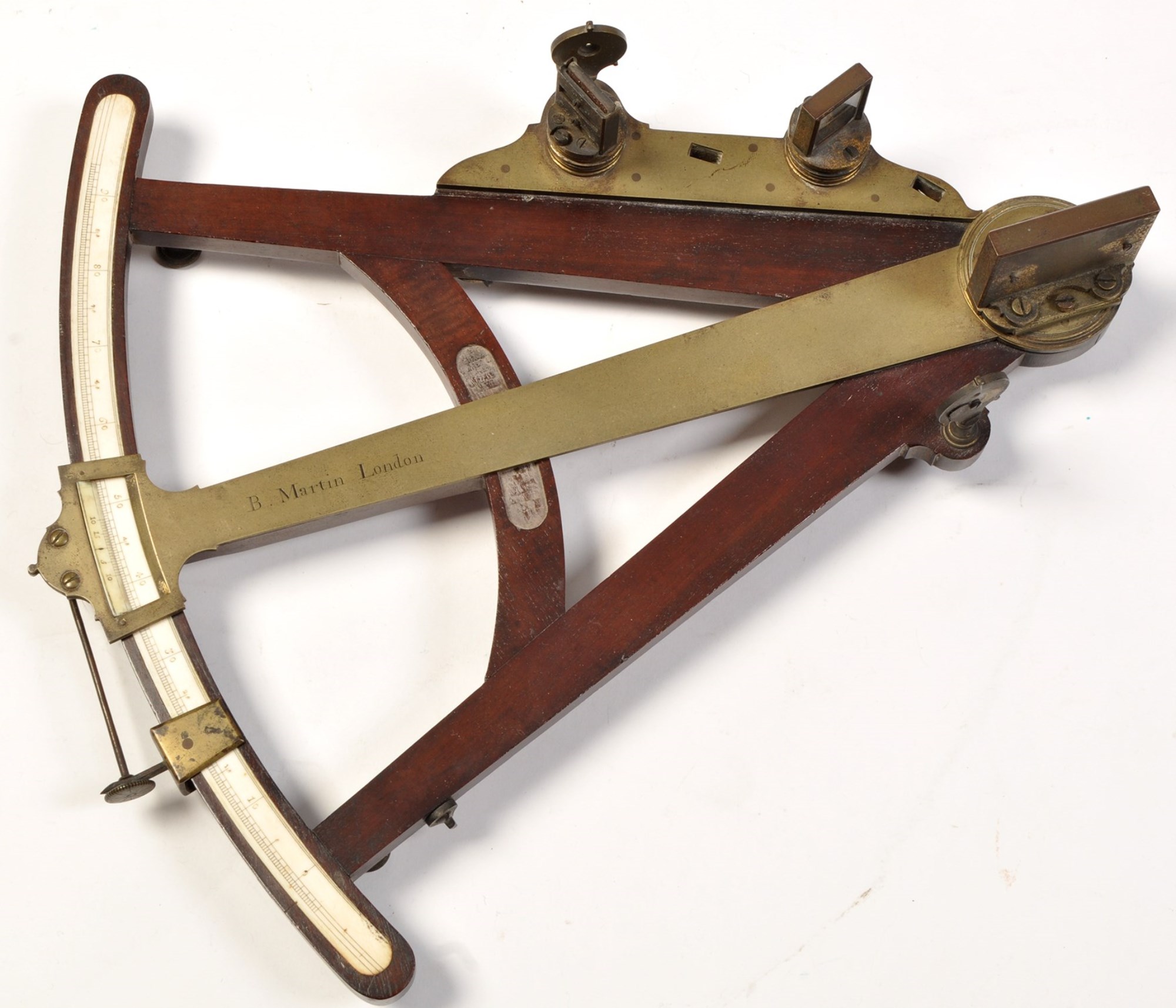A mid 18th Century mahogany and brass mounted octant, by Benjamin Martin