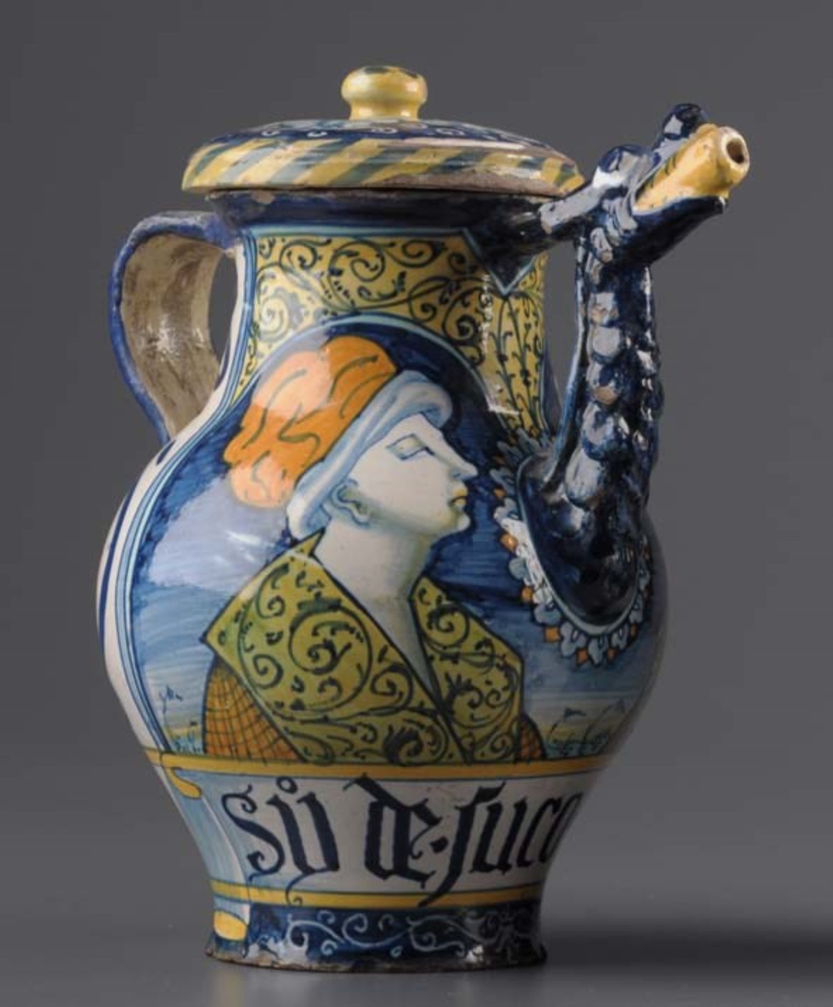 A Castelli Pharmacists Syrup jar, probably 19th Century, decorated in Orsini Collonna style