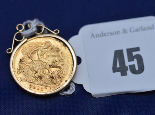 Lot 45 - A George V gold half sovereign, 1912, in 9ct....