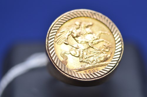 Lot 70 - An Elizabeth II gold sovereign, 1981, in 9ct....