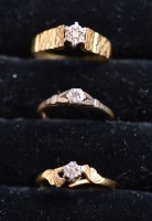 Lot 229 - Three single stone diamond rings, on 18ct....