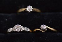 Lot 231 - Three single-stone diamond rings, in illusion...