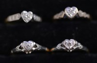 Lot 232 - Four single-stone diamond rings, each in heart-...