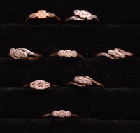 Lot 237 - Eight diamond set rings, in illusion mount on...