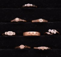 Lot 238 - Eight diamond rings, in illusion settings on...
