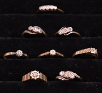 Lot 241 - Eight diamond rings, in illusion mounts on 9ct....