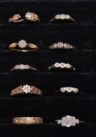 Lot 250 - Diamond set rings in 9ct. yellow gold shanks,...