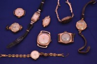 Lot 263 - Nine gold cased wrist and cocktail watches,...