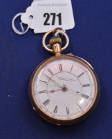 Lot 271 - An 18ct. yellow cased open-faced pocket watch...
