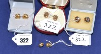 Lot 322 - Three pairs of 9ct. yellow gold earrings, one...
