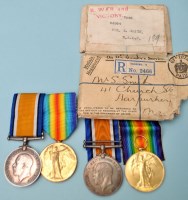 Lot 77 - A pair of WWI General Service Medals awarded...