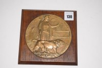 Lot 130 - A WWI Memorial Plaque awarded to Robert...