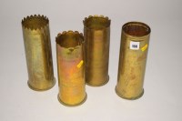 Lot 166 - WWI trench art: four shell cases, inscriptions...