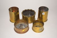 Lot 170 - Five WWI brass shell cases made into ashtrays,...