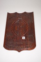 Lot 175 - WWII interest a carved oak shield shield, with...