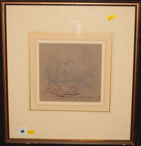Lot 80 - William West - ''A river scene'', inscribed...