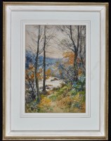 Lot 94 - John Atkinson - autumn trees by a river,...