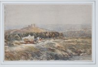 Lot 160 - David Cox - a hay cart in a field with castle...