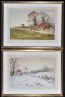 Lot 182 - William Baker - cottages in autumn, and...