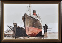 Lot 292 - Harley Crossley - ''The RMS Berengaria in dock'...