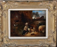 Lot 296 - After Sir Edwin Landseer - a farmer in a barn...