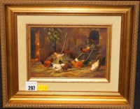 Lot 297 - **** Levi - poultry in a farmyard, signed, oil...