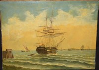 Lot 299 - Frederick Tordoff - a sailing brig leaving a...