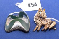 Lot 454 - A Georg Jensen silver and green enamel brooch,...