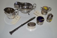 Lot 14 - Silver items to include: sauce boat, cream jug,...