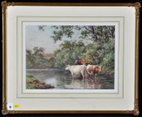 Lot 75 - Dixon Clark (1849-1944) Cattle watering,...