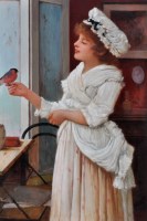 Lot 156 - Oliver Rhys (fl.1876-1893) Girl at a window...