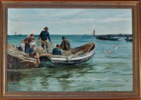 Lot 214 - Robert Jobling (1841-1923) ''Mending the nets''...
