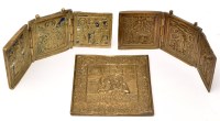 Lot 369 - Two 19th Century brass triptych Russian...