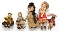 Lot 395 - Five 19th Century miniature dolls, all with...