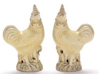 Lot 458 - Pair Chinese pale yellow glaze cockerels, each...