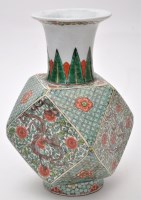 Lot 460 - Chinese Famille Verte faceted vase, the square...