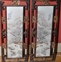 Lot 475 - A pair of Chinese framed 'winter' panels, with...