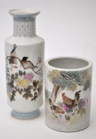 Lot 476 - Chinese famille rose brush pot, the sides with...