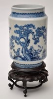 Lot 483 - Chinese blue and white cylinder-shaped jar,...