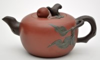 Lot 510 - Chinese Yixiang three colour stoneware teapot...