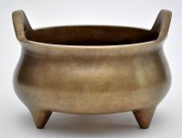 Lot 528 - Chinese bronze censer, the flat angular rim...