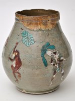 Lot 539 - A Japanese stoneware vase, enamel decoration...