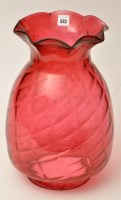 Lot 573 - Large cranberry glass shade, of ovoid form...