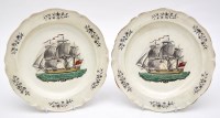 Lot 608 - Pair of coloured printed creamware 'Marine'...