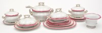 Lot 620 - Bone china pink lined doll's miniature dinner...