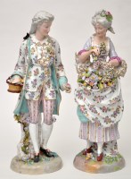 Lot 644 - Large pair of Meissen-style figures of flower...