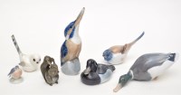 Lot 655 - Six Royal Copenhagen animal and bird figures,...