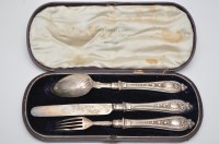 Lot 698 - A William IV christening knife, fork and spoon...