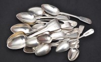 Lot 718 - Eleven William IV dessert spoons and thirteen...