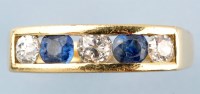 Lot 842 - A sapphire and diamond ring, the three old cut...